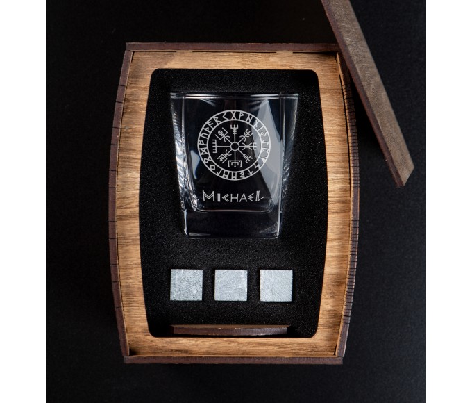Vegvisir, runic compass, ouroboros, Viking, Personalized whiskey gift set