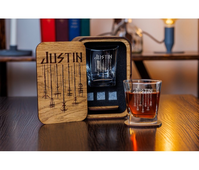  Personalized whiskey glass set  viking compass
