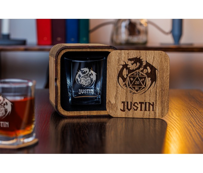 Game master personalized whiskey gift set in wood box 