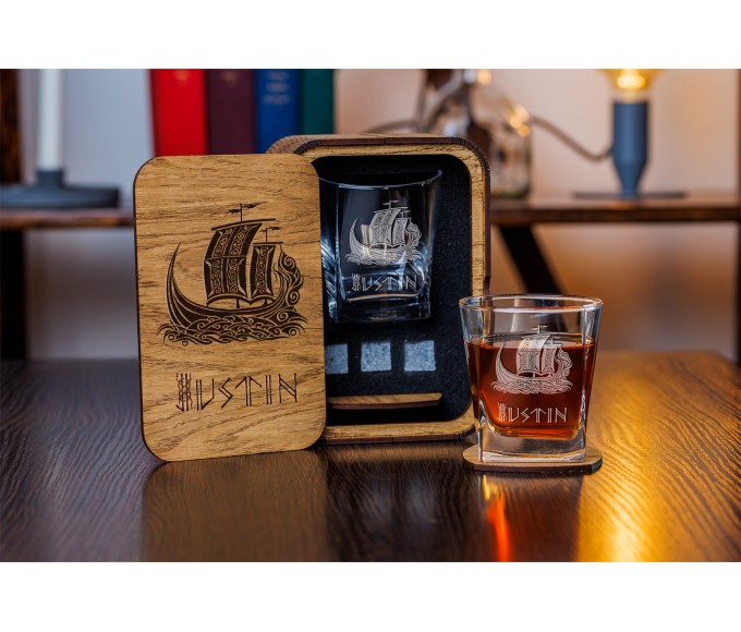 Personalized Viking ship whiskey glass 