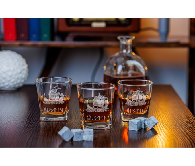 Personalized Viking ship whiskey glass 
