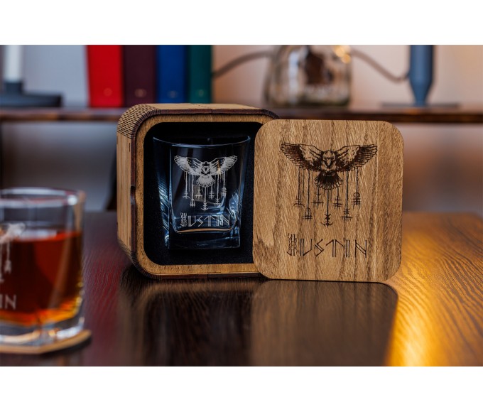 Personalized viking compass whiskey glass 