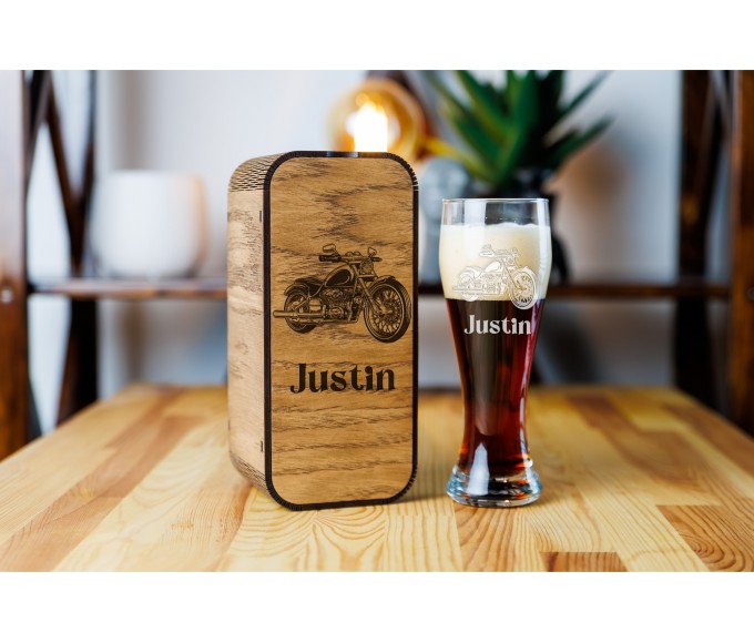 Personalized beer gift set vintage motorcycle
