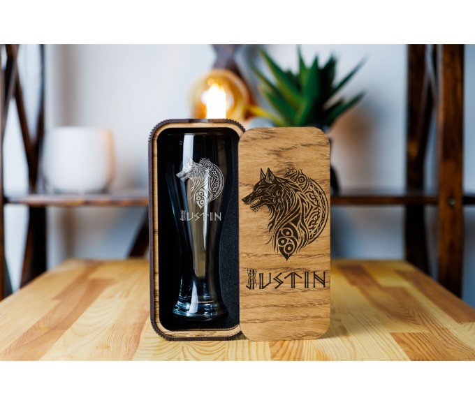 Personalized beer gift set wolf